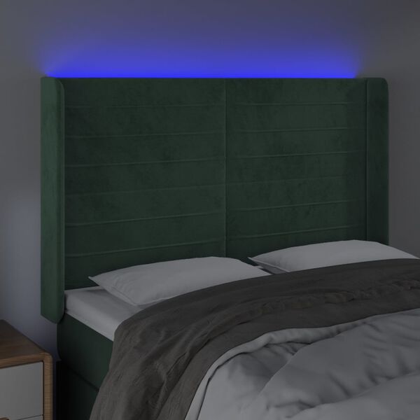 vidaXL LED Kopfteil Dunkelgr&uuml;n 147x16x118/128 cm Samt