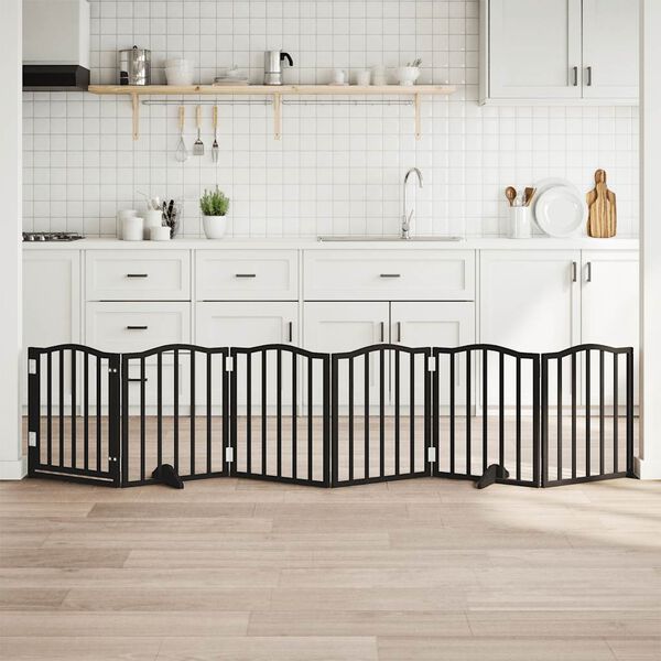 vidaXL 6-tlg. Hundetor mit Tür Faltbar Schwarz 300 cm Pappelholz