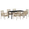 vidaXL Garten Essgruppe mit Kissen 7 pcs Beige Poly-Rattan
