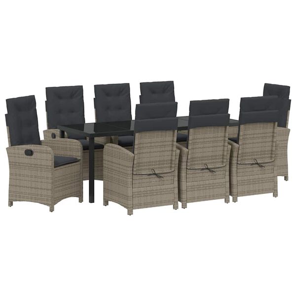 vidaXL Garten Essgruppe mit Kissen 9 pcs Grau Poly-Rattan