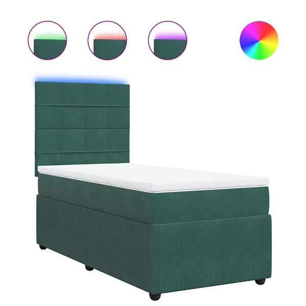 vidaXL Boxspringbett mit Matratze Dunkelgr&uuml;n 90x190 cm Samt