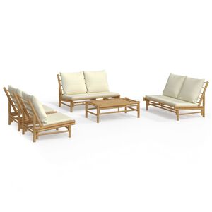 vidaXL 5-tlg. Garten-Lounge-Set mit Cremeweißen Kissen Bambus