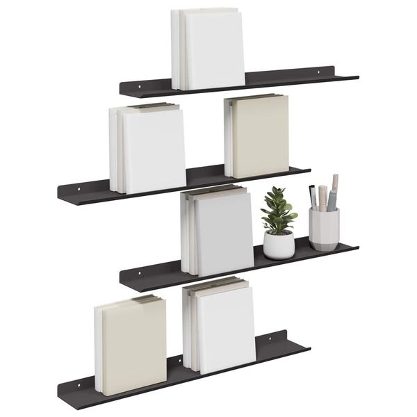 vidaXL Schwebendes Regal 4 pcs Schwarz 60 x 8,5 x 2,5 cm Stahl