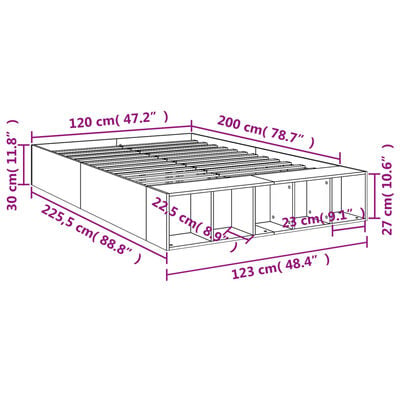 vidaXL Bettgestell Räuchereiche 120x200 cm Holzwerkstoff