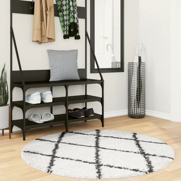 vidaXL Teppich Shaggy Hochflor Modern Creme und Schwarz &Oslash; 120 cm