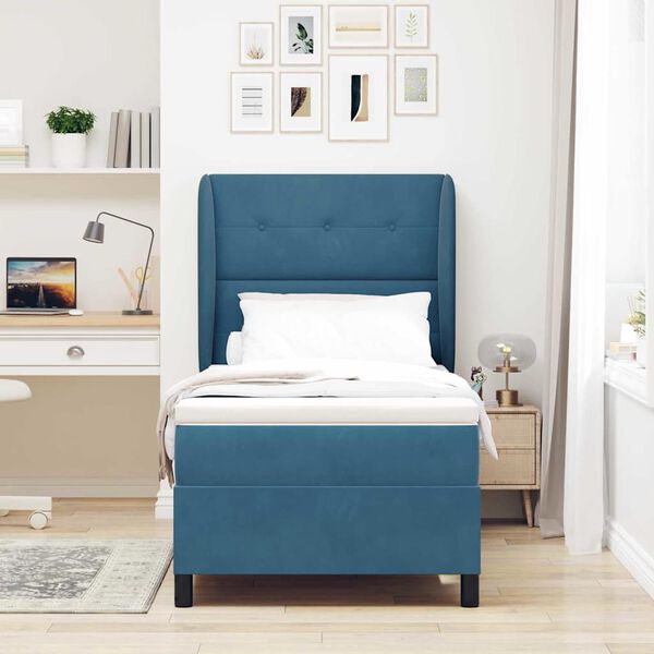 vidaXL Boxspringbett mit Matratze Dunkelblau 190 x 90 cm Polyester