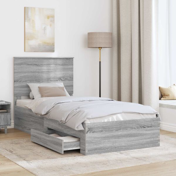 vidaXL Bettrahmen Graues Sonoma 100 x 200 cm Holzwerkstoff