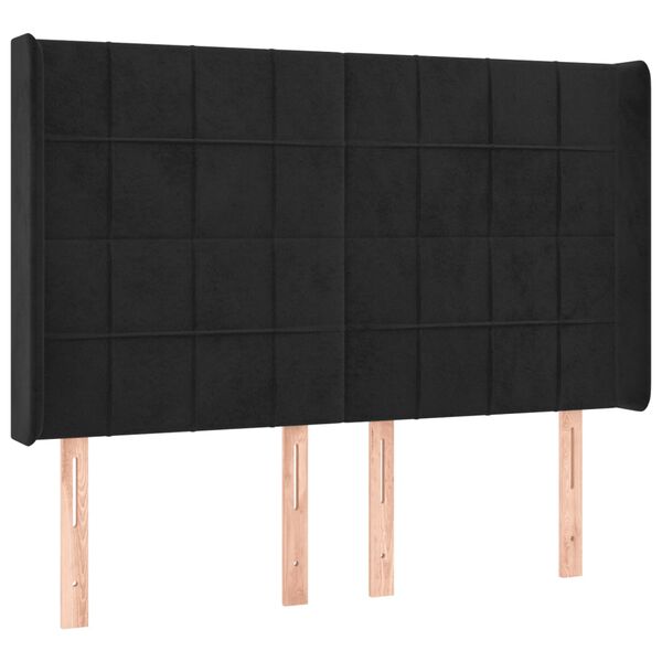vidaXL LED Kopfteil Schwarz 147x16x118/128 cm Samt