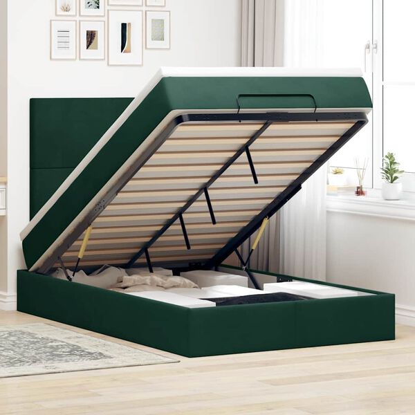 vidaXL Ottoman-Bett mit Matratzen & LEDs Dunkelgr&uuml;n 120x200 cm Samt