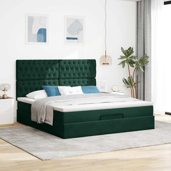 vidaXL Ottoman-Bett mit Matratzen Dunkelgr&uuml;n 160x200 cm Samt