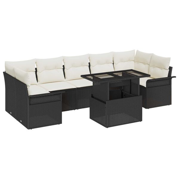 vidaXL Garten-Sofa-Set mit Kissen 8 pcs Schwarz Poly Rattan