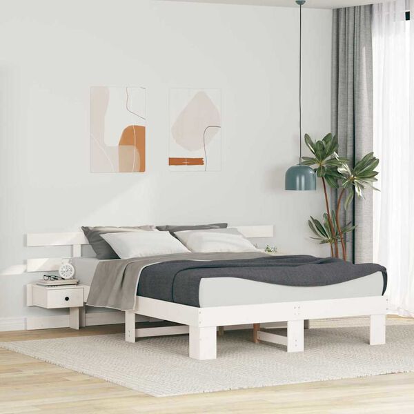 vidaXL Bettrahmen mit Kopfteil Wei&szlig; 160 x 200 cm Massives Kiefernholz