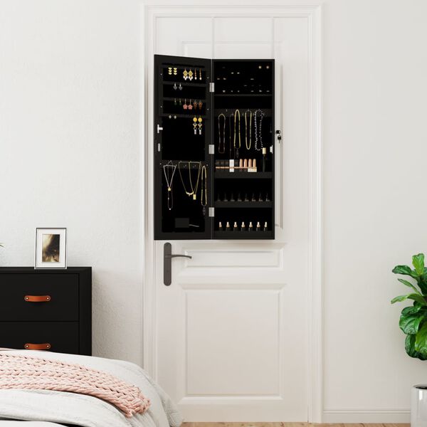 vidaXL Spiegel-Schmuckschrank mit LED-Beleuchtung Wandmontage Schwarz