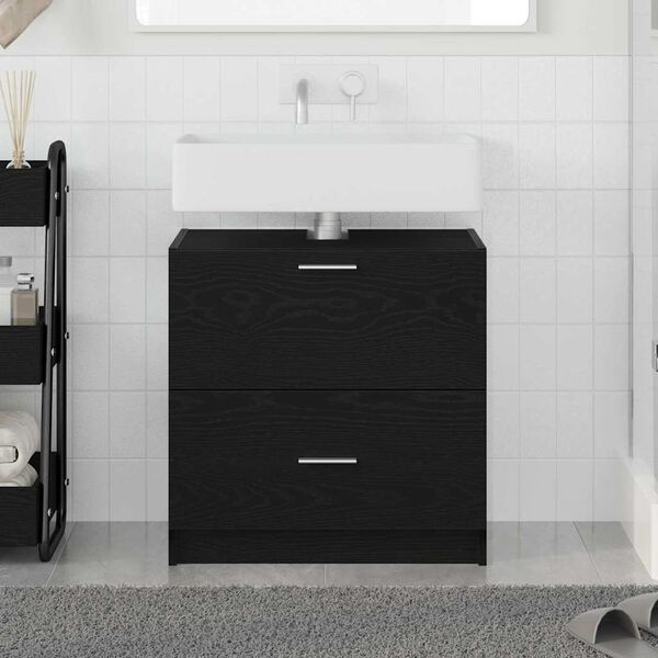 vidaXL Badezimmerschrank mit T&uuml;r Schwarz Eichen-Optik 59 x 37 x 59 cm