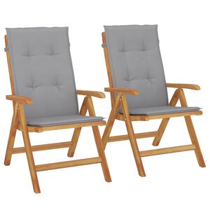 vidaXL Klappst&uuml;hle mit Kissen, 2 St&uuml;ck, Massivholz Teak