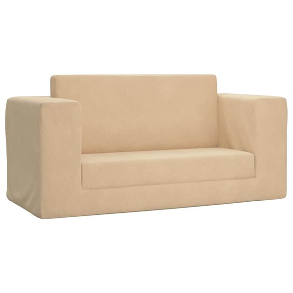 vidaXL Kinder-Schlafsofa 2-Sitzer Creme Weicher Plüsch