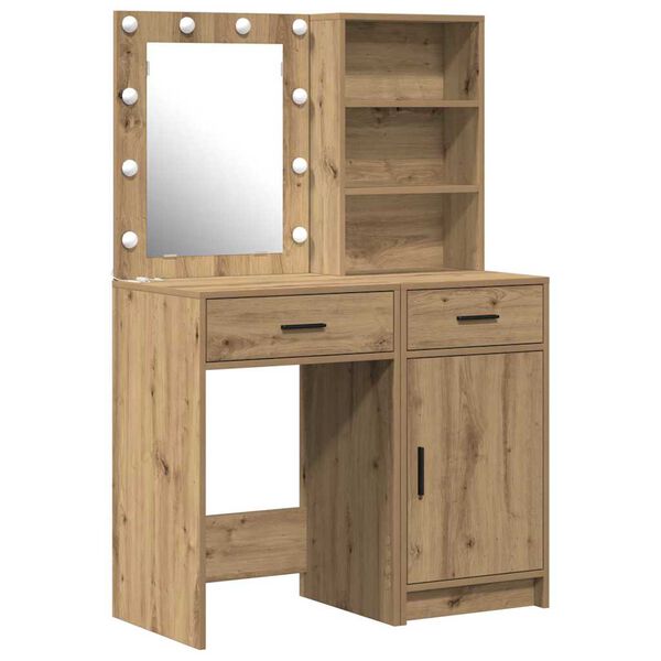 vidaXL Schminktischset mit LED 2 pcs Artisan-Eiche Holzwerkstoff