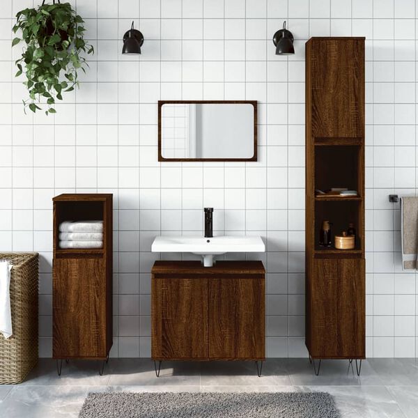vidaXL 3-tlg. Badm&ouml;bel-Set Braun Eichen-Optik Holzwerkstoff