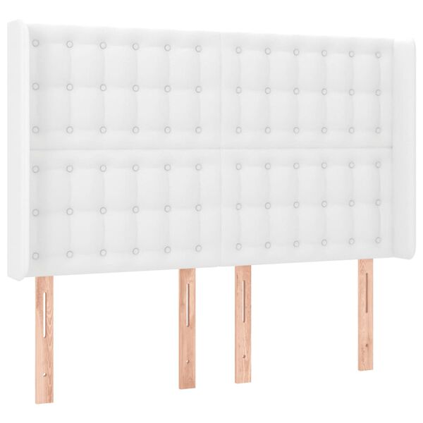 vidaXL LED Kopfteil Wei&szlig; 147x16x118/128 cm Kunstleder