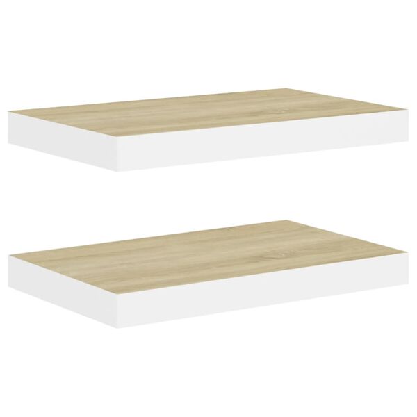 vidaXL Schweberegale 2 Stk. Eichen-Optik und Weiß 40x23x3,8 cm MDF