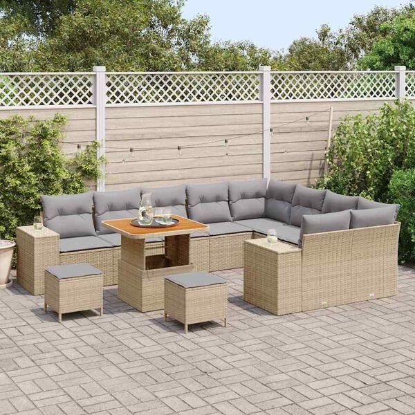 vidaXL Garten-Sofa-Set mit Kissen mit Kissen 12 pcs Beige und Hellgrau