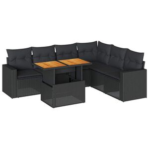 vidaXL 7-tlg. Garten-Sofagarnitur mit Kissen Schwarz Poly Rattan