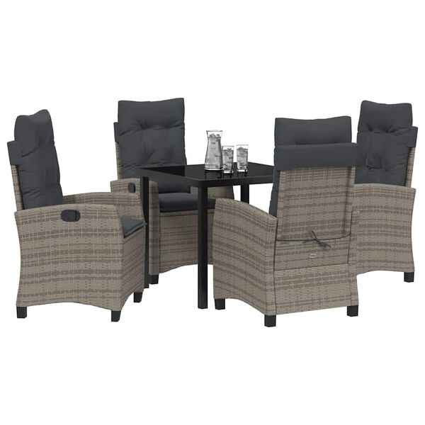 vidaXL Garten Essgruppe mit Kissen 5 pcs Grau Poly-Rattan