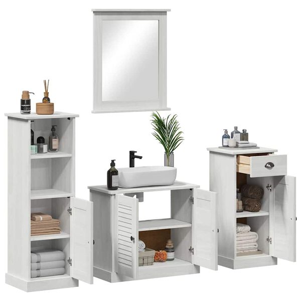 vidaXL Badezimmerm&ouml;bel-Set 4 pcs Antik Wei&szlig; Massives Kiefernholz