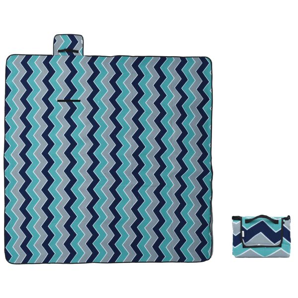 vidaXL Picknickdecke Faltbar Blau Wellenmuster 200x200 cm Samt