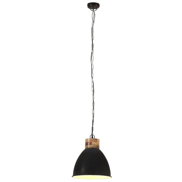 vidaXL H&auml;ngelampe Industrie-Stil Schwarz Eisen & Massivholz 46 cm E27