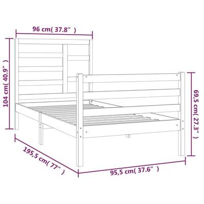 vidaXL Massivholzbett Schwarz 90x190 cm