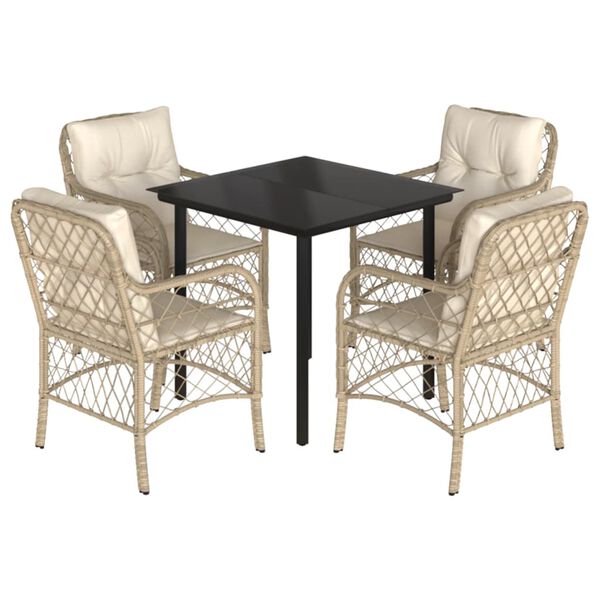 vidaXL 5-tlg. Garten-Essgruppe mit Kissen Beige Poly Rattan