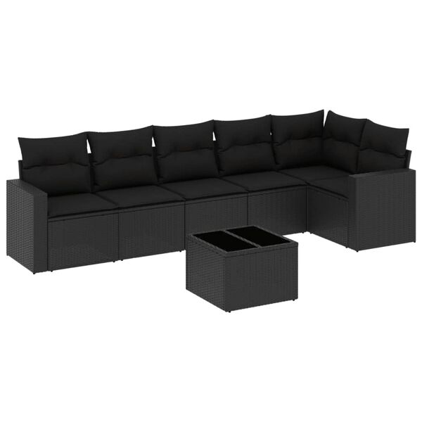vidaXL 7-tlg. Garten-Sofagarnitur mit Kissen Schwarz Poly Rattan