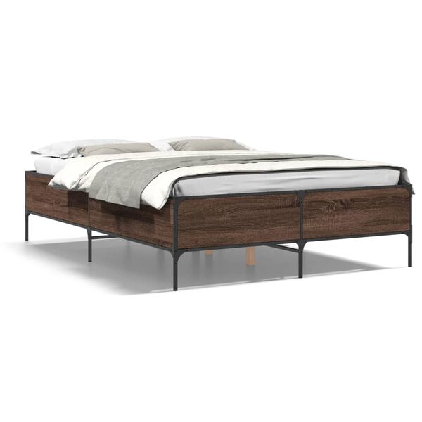 vidaXL Bettgestell Braun Eichen-Optik 140x200 cm Holzwerkstoff Metall