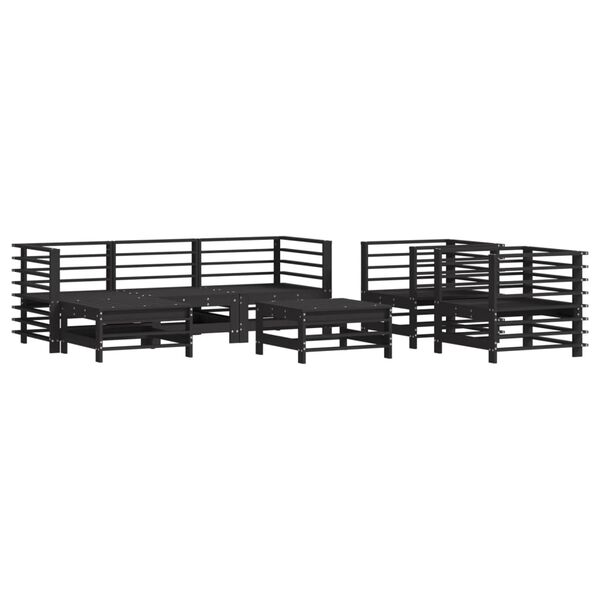 vidaXL 7-tlg. Garten-Lounge-Set mit Kissen Schwarz Massivholz