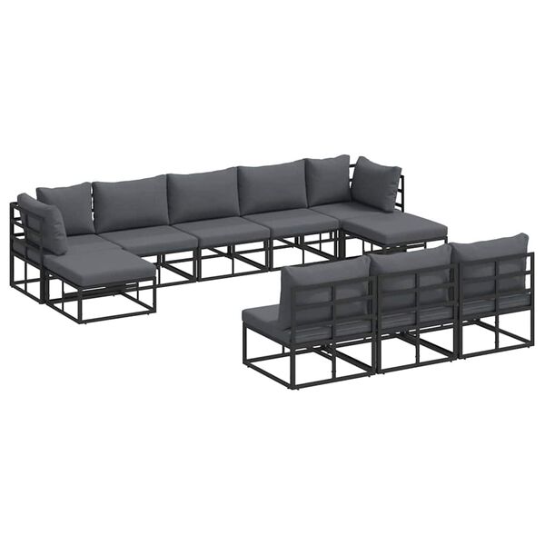 vidaXL Garten-Sofa-Set mit Kissen 10 pcs Schwarz Aluminium