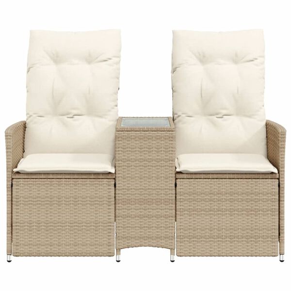 vidaXL Gartensofa 2-Sitzer Verstellbar mit Tisch Beige Poly Rattan