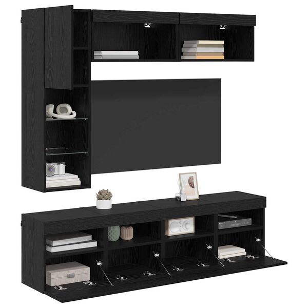 vidaXL TV-Schr&auml;nk 7 pcs Schwarz Eichen-Optik Holzwerkstoff