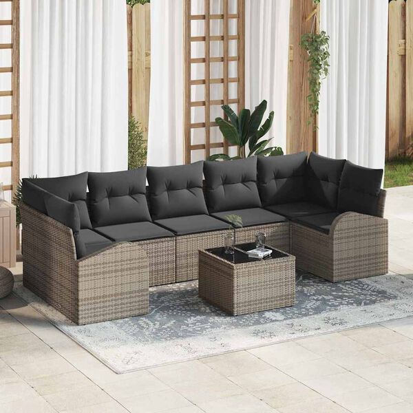 vidaXL Gartensofa-set mit Speicher mit Kissen 8 pcs Grau Poly-Rattan