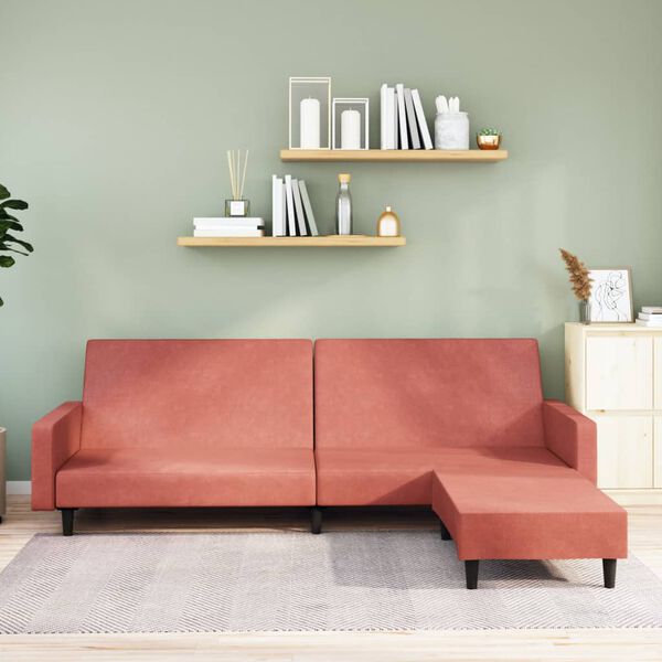 vidaXL Schlafsofa 2-Sitzer mit Fu&szlig;hocker Rosa Samt