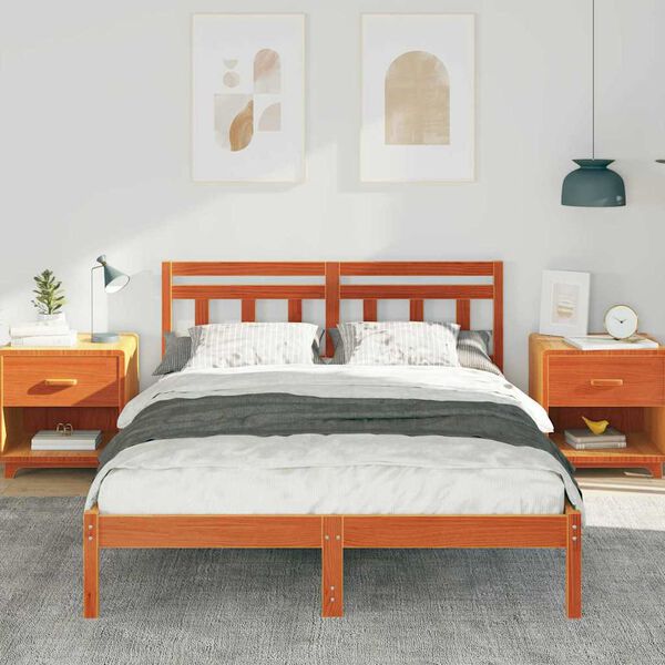 vidaXL Bettrahmen Braun 140 x 190 cm Massives Kiefernholz