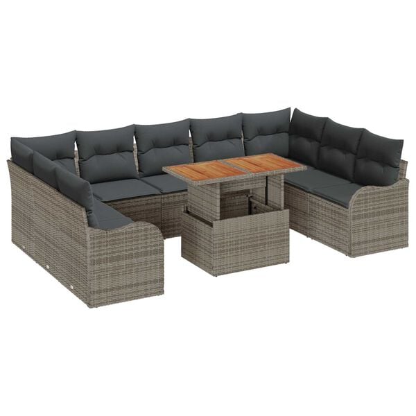 vidaXL Garten-Sofa-Set mit Speicher 10 pcs Grau Poly Rattan
