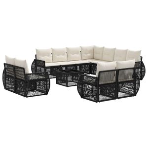 vidaXL Gartensofa-set 12 stk. Schwarz und Cremewei&szlig; Poly-Rattan