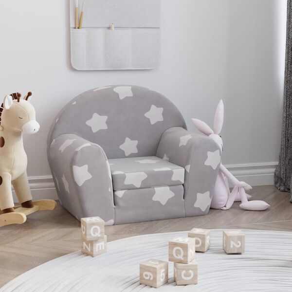 vidaXL Schlafsofa f&uuml;r Kinder Hellgrau Sterne Weicher Pl&uuml;sch