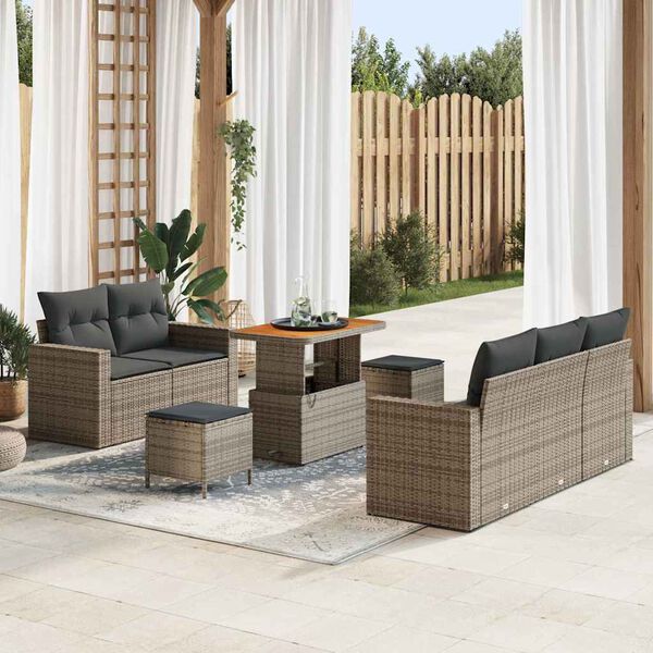 vidaXL Gartensofa-set mit Kissen 8 pcs Grau Poly-Rattan