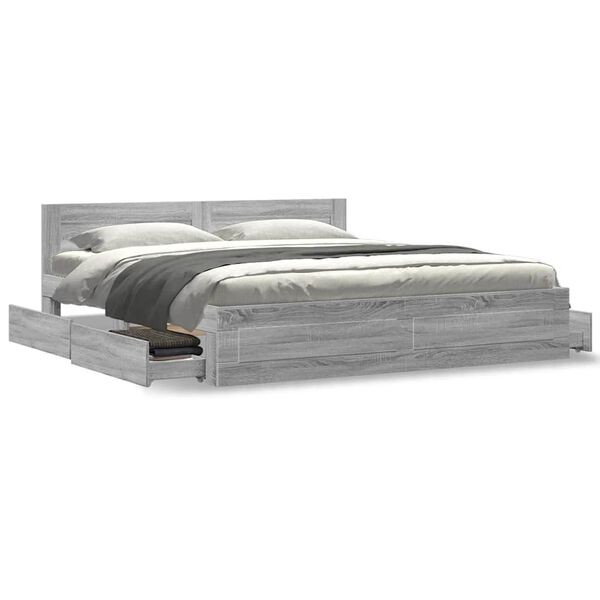 vidaXL Bettgestell mit Kopfteil Grau Sonoma 180x200 cm Holzwerkstoff