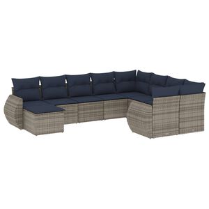 vidaXL 10-teiliges Gartensofa-Set mit Kissen, grau, Polyrattan