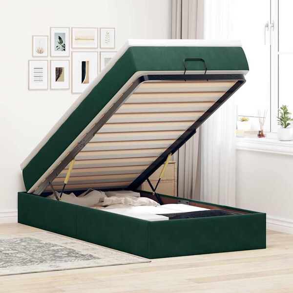vidaXL Ottoman-Bett mit Matratze Dunkelgr&uuml;n 90x190 cm Samt