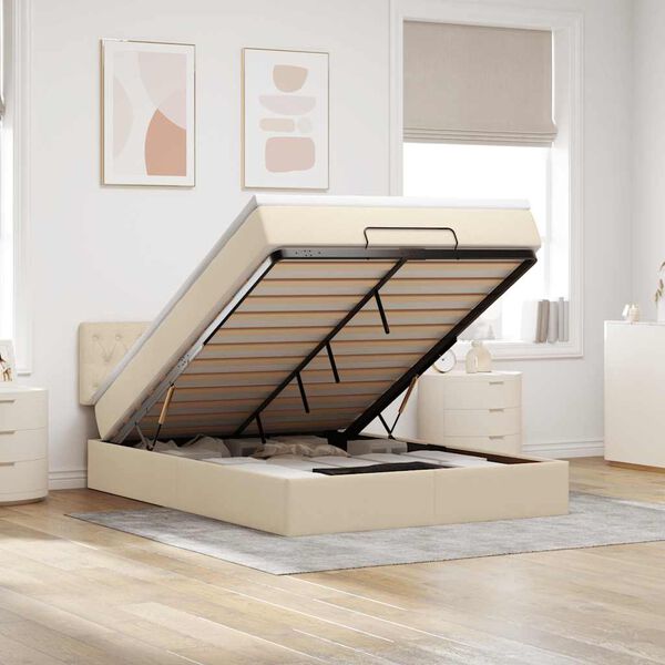 vidaXL Ottomane Bett mit Matratze & LEDs Creme 140x200 cm Stoff