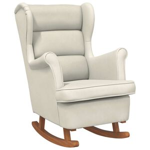 vidaXL Schaukelstuhl Ohrensessel Creme Samt und Massivholz